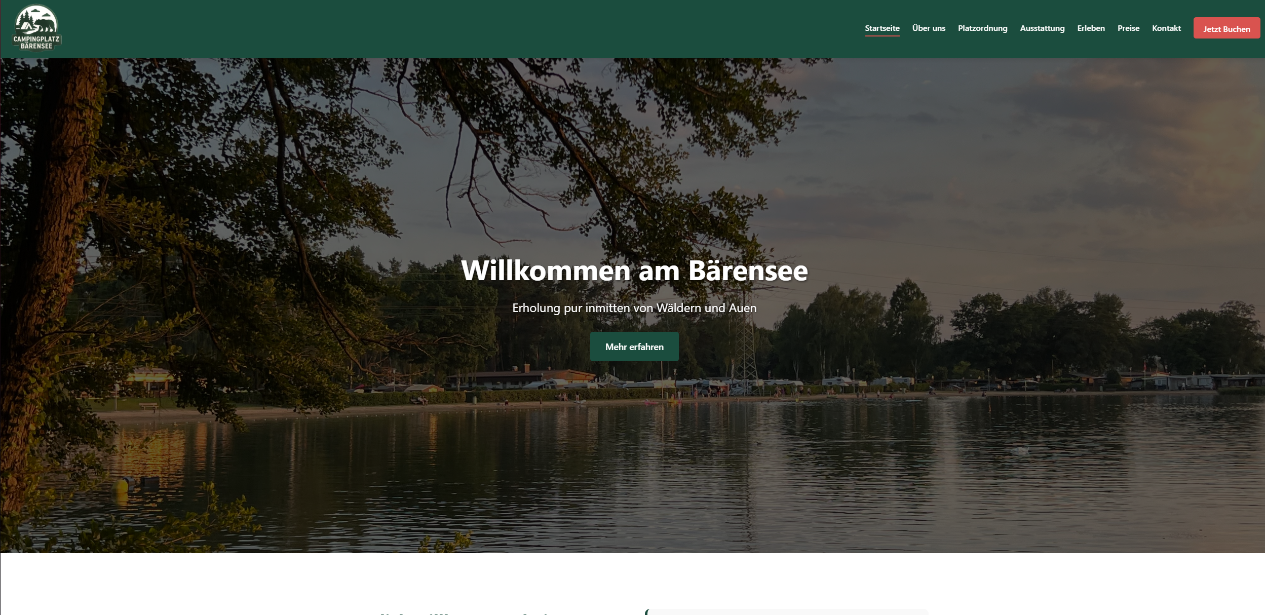 Screenshot der Website Campingplatz Bärensee
