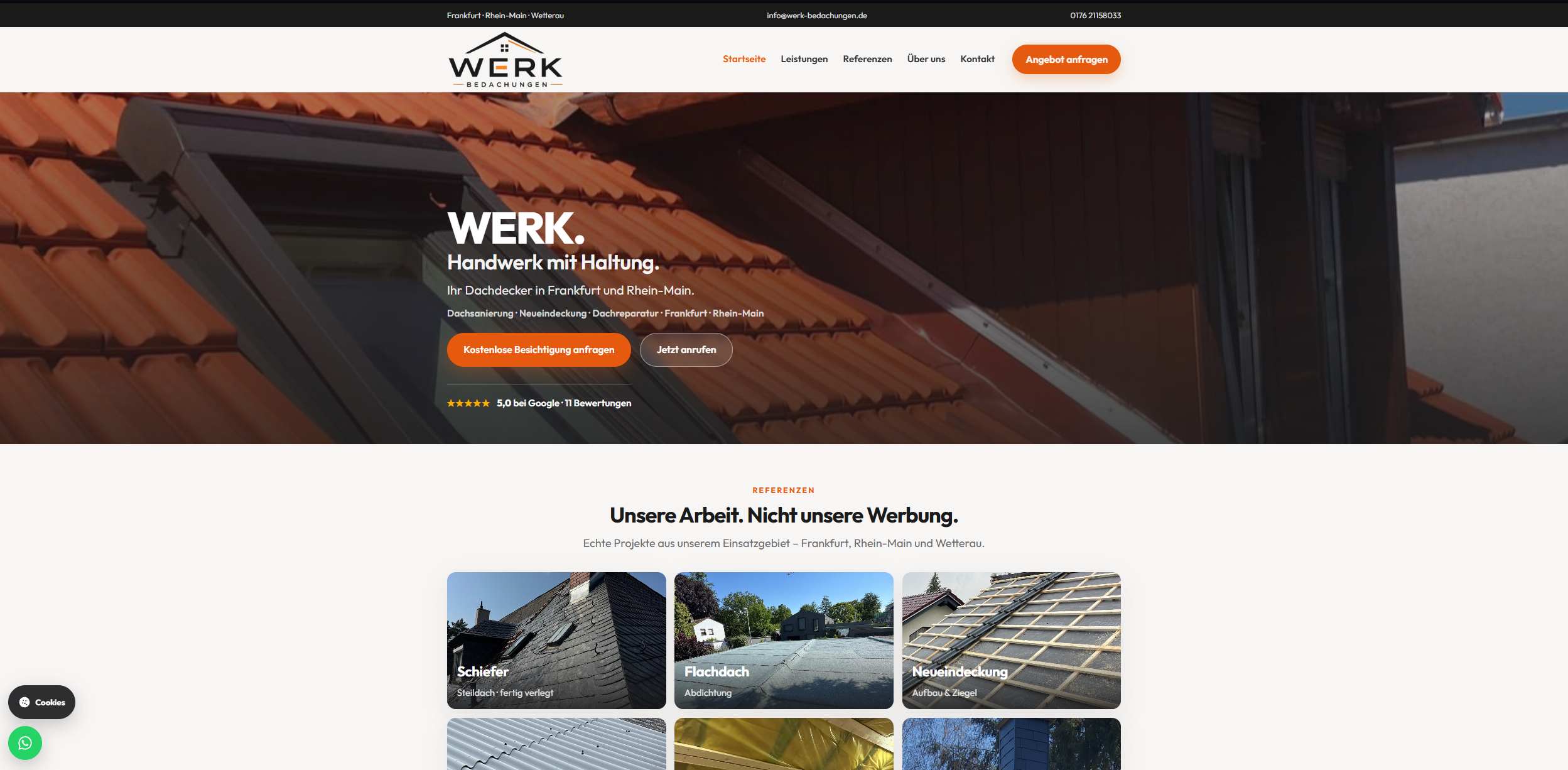 Screenshot der Website Werk Bedachungen